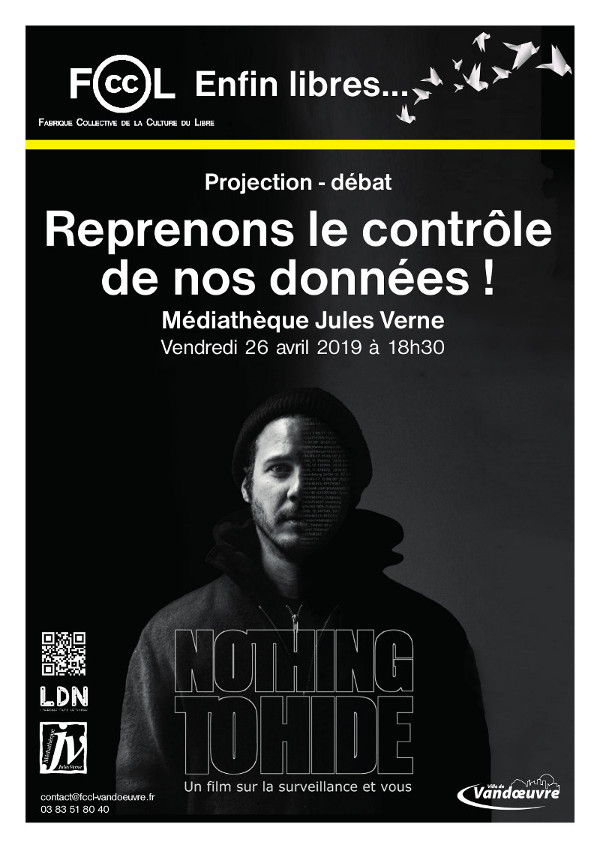 Affiche FCCL Reprenons le contrôle de nos données - Nothing to Hide / Rien à cacher